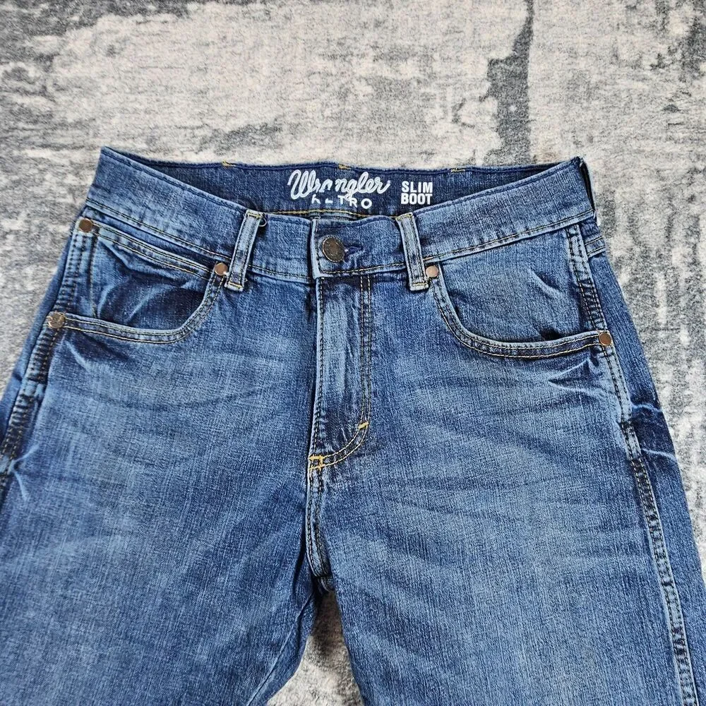 Wrangler Jeans Men 29x30 Blue Retro Bootcut Western Denim Pants Slim Cowboy
